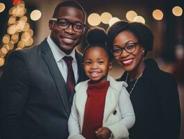 The african american family enjoys celebrating Christmas Eve together AI Generative photo