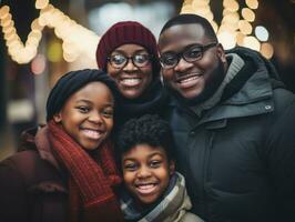 The african american family enjoys celebrating Christmas Eve together AI Generative photo