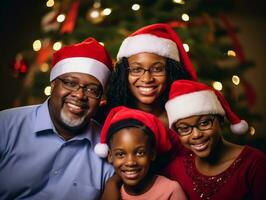 The african american family enjoys celebrating Christmas Eve together AI Generative photo