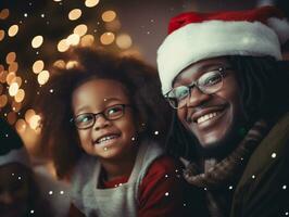 The african american family enjoys celebrating Christmas Eve together AI Generative photo