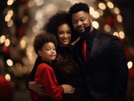 The african american family enjoys celebrating Christmas Eve together AI Generative photo