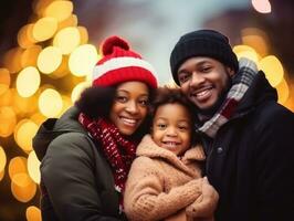 The african american family enjoys celebrating Christmas Eve together AI Generative photo