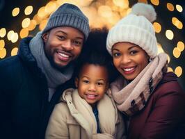 The african american family enjoys celebrating Christmas Eve together AI Generative photo