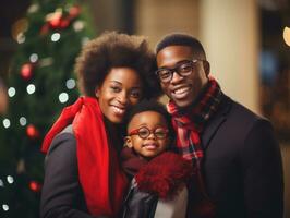 The african american family enjoys celebrating Christmas Eve together AI Generative photo