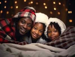 The african american family enjoys celebrating Christmas Eve together AI Generative photo