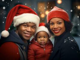 The african american family enjoys celebrating Christmas Eve together AI Generative photo