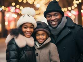 The african american family enjoys celebrating Christmas Eve together AI Generative photo