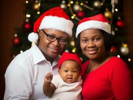 The african american family enjoys celebrating Christmas Eve together AI Generative photo