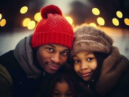 The african american family enjoys celebrating Christmas Eve together AI Generative photo