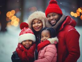 The african american family enjoys celebrating Christmas Eve together AI Generative photo