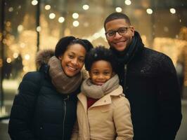 The african american family enjoys celebrating Christmas Eve together AI Generative photo