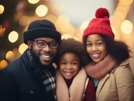 The african american family enjoys celebrating Christmas Eve together AI Generative photo
