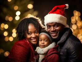 The african american family enjoys celebrating Christmas Eve together AI Generative photo