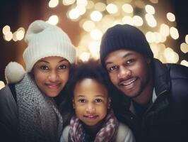 The african american family enjoys celebrating Christmas Eve together AI Generative photo