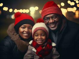 The african american family enjoys celebrating Christmas Eve together AI Generative photo