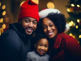 The african american family enjoys celebrating Christmas Eve together AI Generative photo