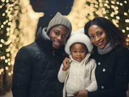 The african american family enjoys celebrating Christmas Eve together AI Generative photo