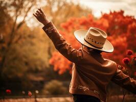 foto de emocional dinámica actitud mexicano hombre en otoño ai generativo