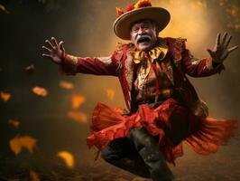 photo of emotional dynamic pose Mexican man in autumn AI Generative