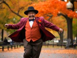 photo of emotional dynamic pose Mexican man in autumn AI Generative