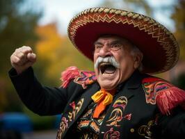 photo of emotional dynamic pose Mexican man in autumn AI Generative