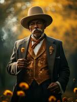 photo of emotional dynamic pose Mexican man in autumn AI Generative