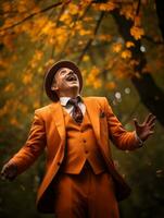 photo of emotional dynamic pose Mexican man in autumn AI Generative