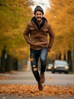 photo of emotional dynamic pose Mexican man in autumn AI Generative