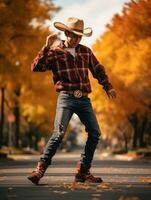 photo of emotional dynamic pose Mexican man in autumn AI Generative