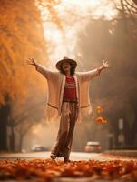 photo of emotional dynamic pose Mexican man in autumn AI Generative