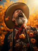 photo of emotional dynamic pose Mexican man in autumn AI Generative