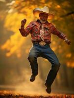 photo of emotional dynamic pose Mexican man in autumn AI Generative