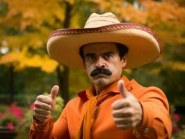 photo of emotional dynamic pose Mexican man in autumn AI Generative