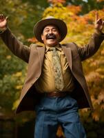 photo of emotional dynamic pose Mexican man in autumn AI Generative