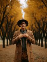 photo of emotional dynamic pose Mexican man in autumn AI Generative