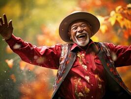 photo of emotional dynamic pose Mexican man in autumn AI Generative