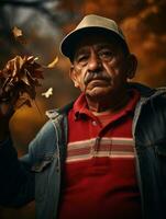 photo of emotional dynamic pose Mexican man in autumn AI Generative