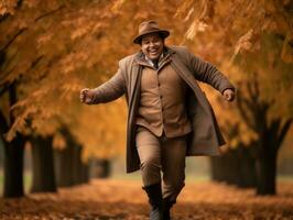 photo of emotional dynamic pose Mexican man in autumn AI Generative