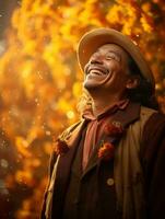 photo of emotional dynamic pose Mexican man in autumn AI Generative