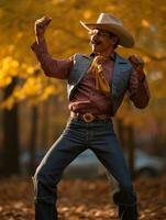 photo of emotional dynamic pose Mexican man in autumn AI Generative