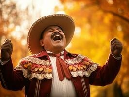 photo of emotional dynamic pose Mexican man in autumn AI Generative