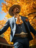 photo of emotional dynamic pose Mexican man in autumn AI Generative