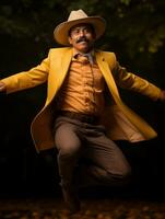 photo of emotional dynamic pose Mexican man in autumn AI Generative