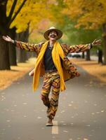 photo of emotional dynamic pose Mexican man in autumn AI Generative