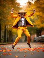 photo of emotional dynamic pose Mexican man in autumn AI Generative