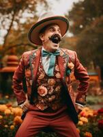 photo of emotional dynamic pose Mexican man in autumn AI Generative