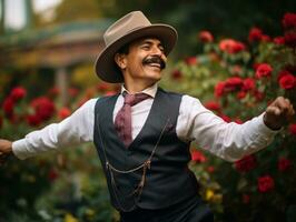 photo of emotional dynamic pose Mexican man in autumn AI Generative