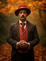 photo of emotional dynamic pose Mexican man in autumn AI Generative