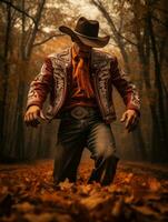 photo of emotional dynamic pose Mexican man in autumn AI Generative