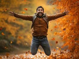 foto de emocional dinámica actitud mexicano hombre en otoño ai generativo